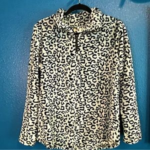 Fleece Pullover Women M Silver/Blue Animal Print